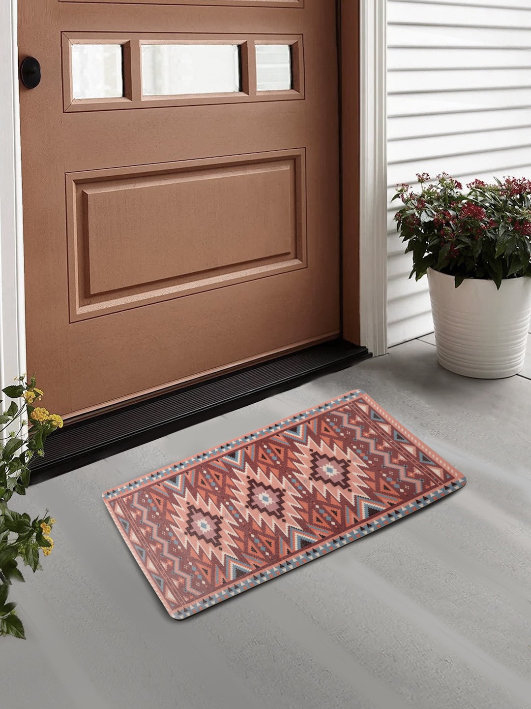 FABINALIV Brown & Off White Printed Anti-Skid Doormat