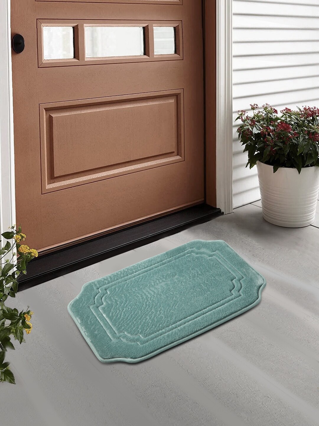 

FABINALIV Turquoise Blue Textured Anti-Skid Doormat