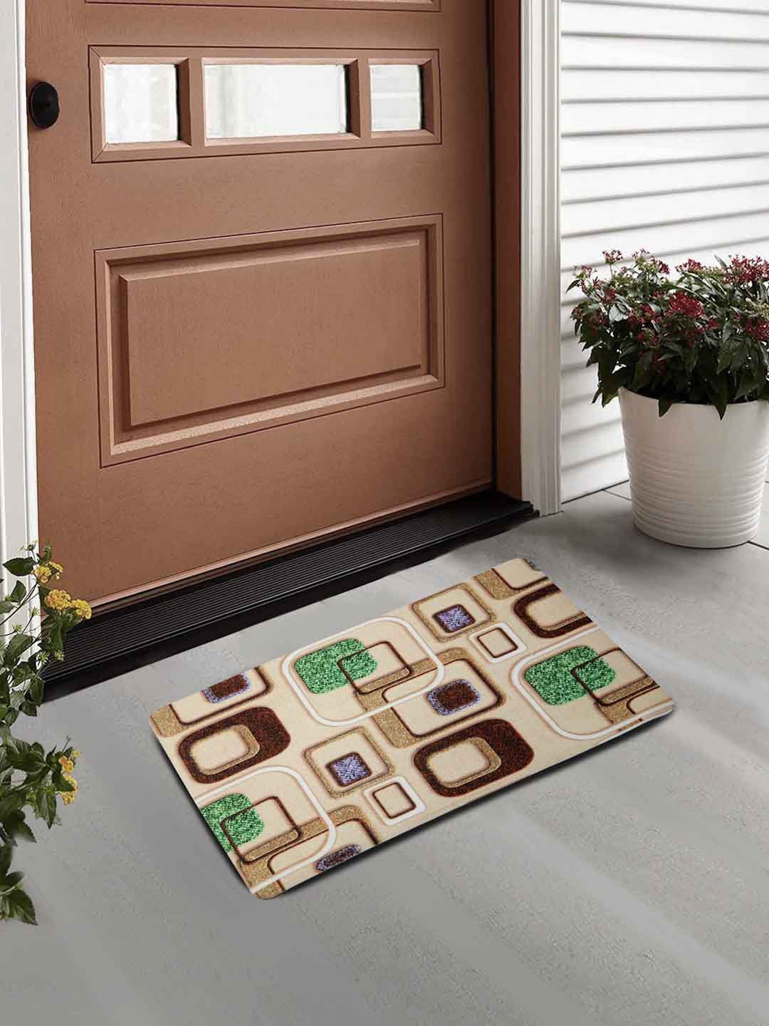 FABINALIV Beige & Brown Printed Anti-Skid Doormat