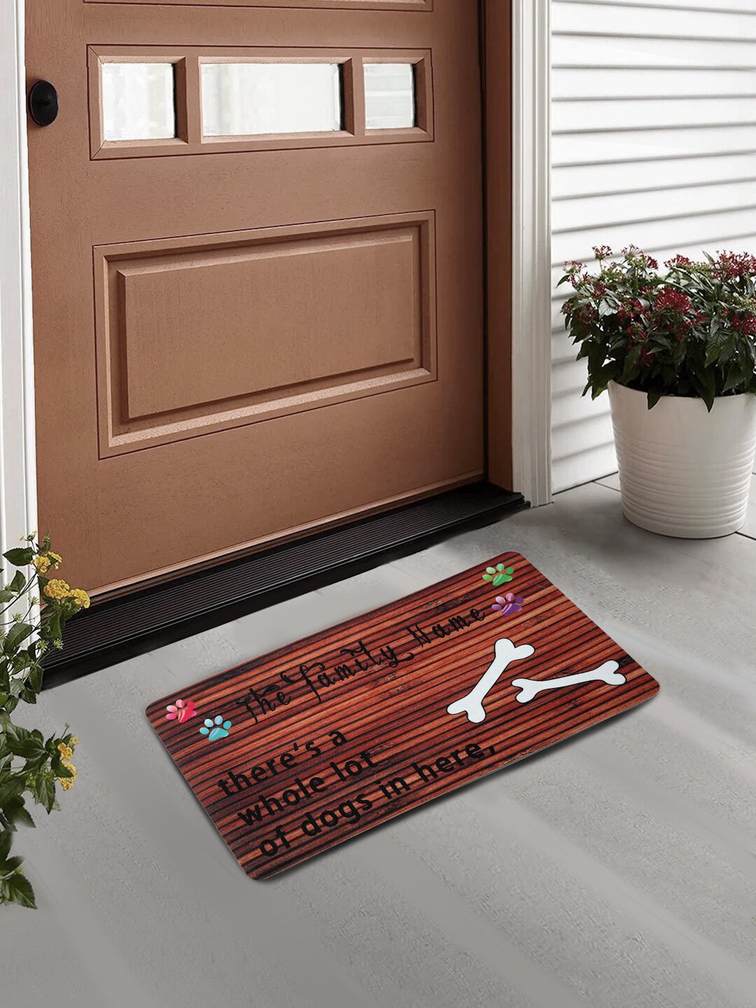 FABINALIV Brown Printed Anti-Skid Doormat