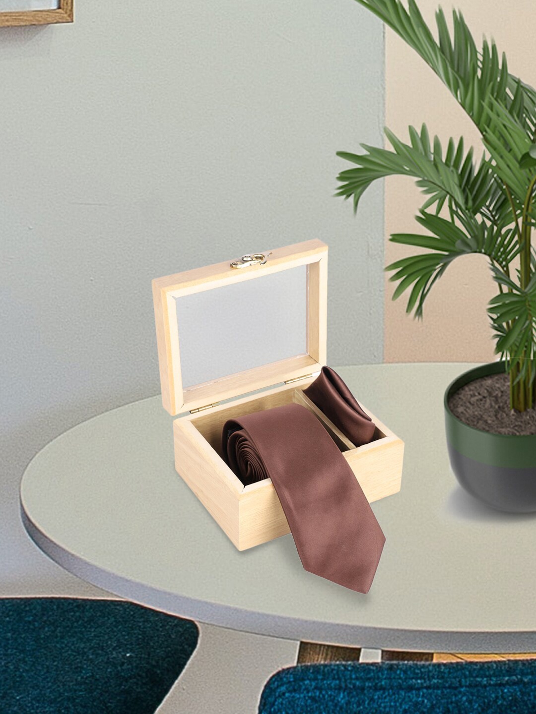 

Kastner Men 2Pcs Skinny Tie With Square Pocket, Brown
