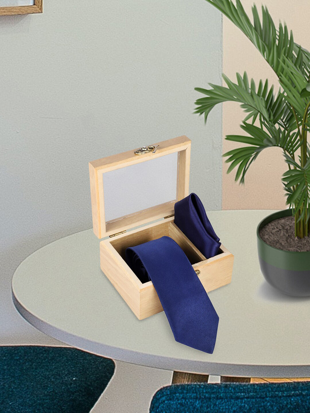 

Kastner Men 2Pcs Skinny Tie With Square Pocket, Navy blue