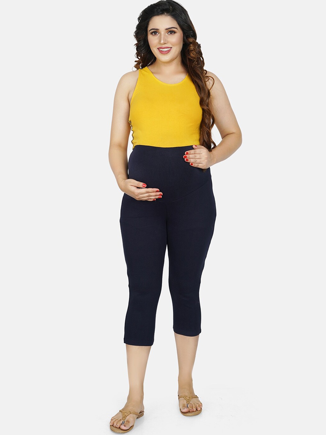 

Baby Moo Women Maternity Three Fourth-Length Cotton Leggings, Blue