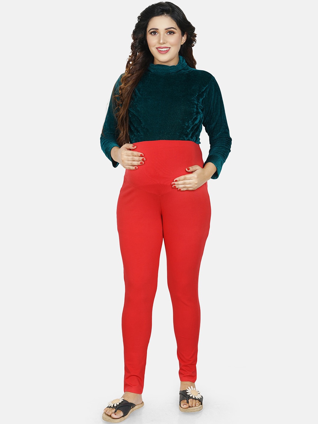 

Baby Moo Women Maternity Ankle-Length Cotton Leggings, Red