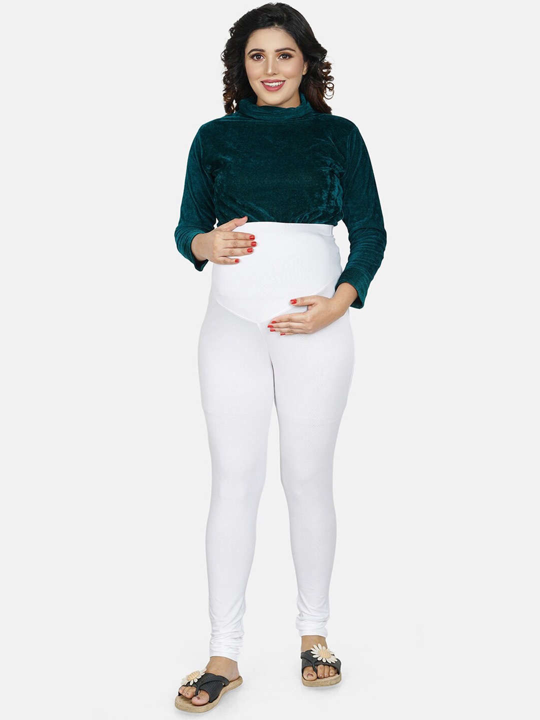

Baby Moo Women Churidar-Length Cotton Maternity Leggings, White