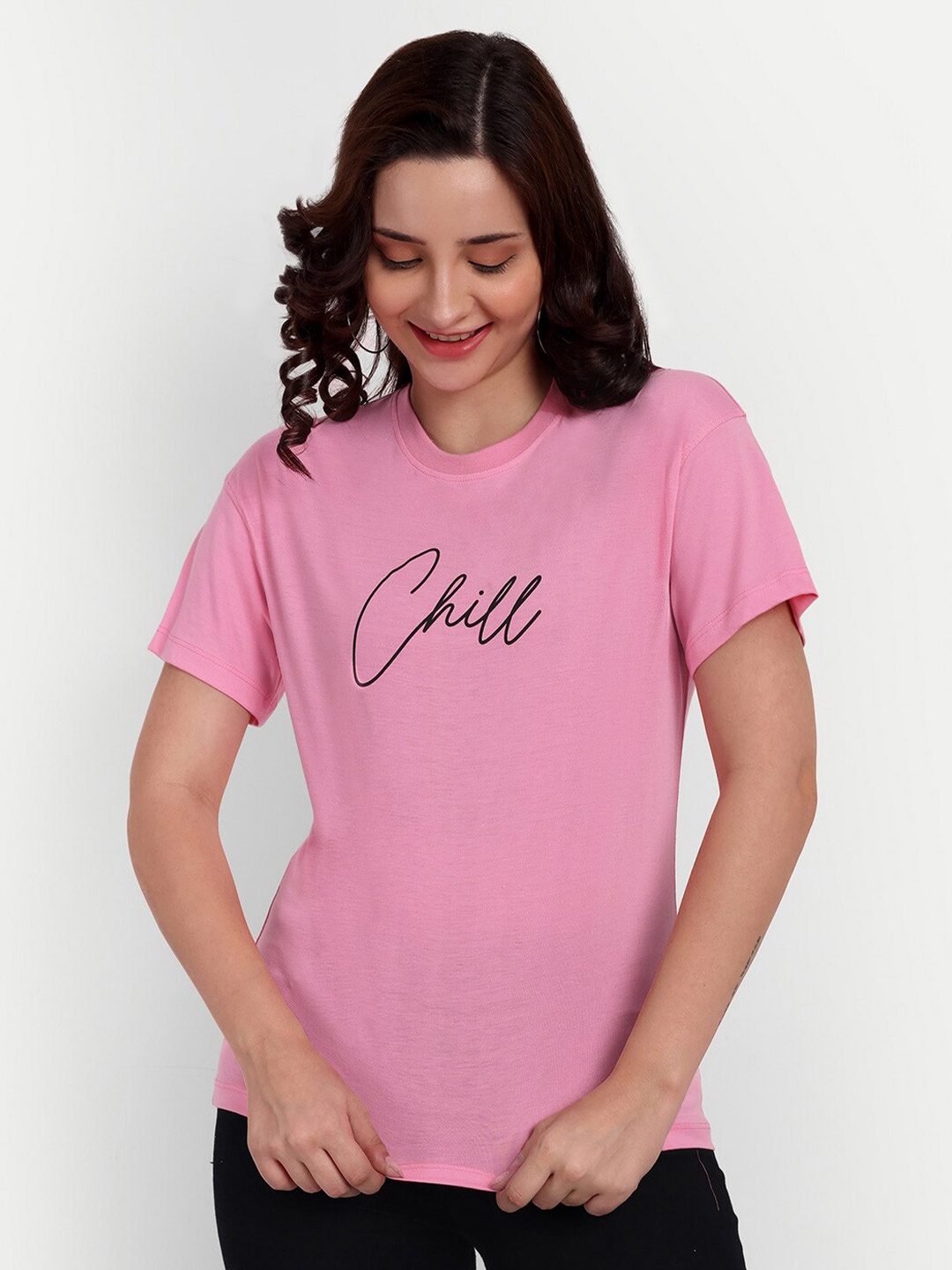 

SIAPA Typography Printed Pure Cotton Bio Finish T-shirt, Pink