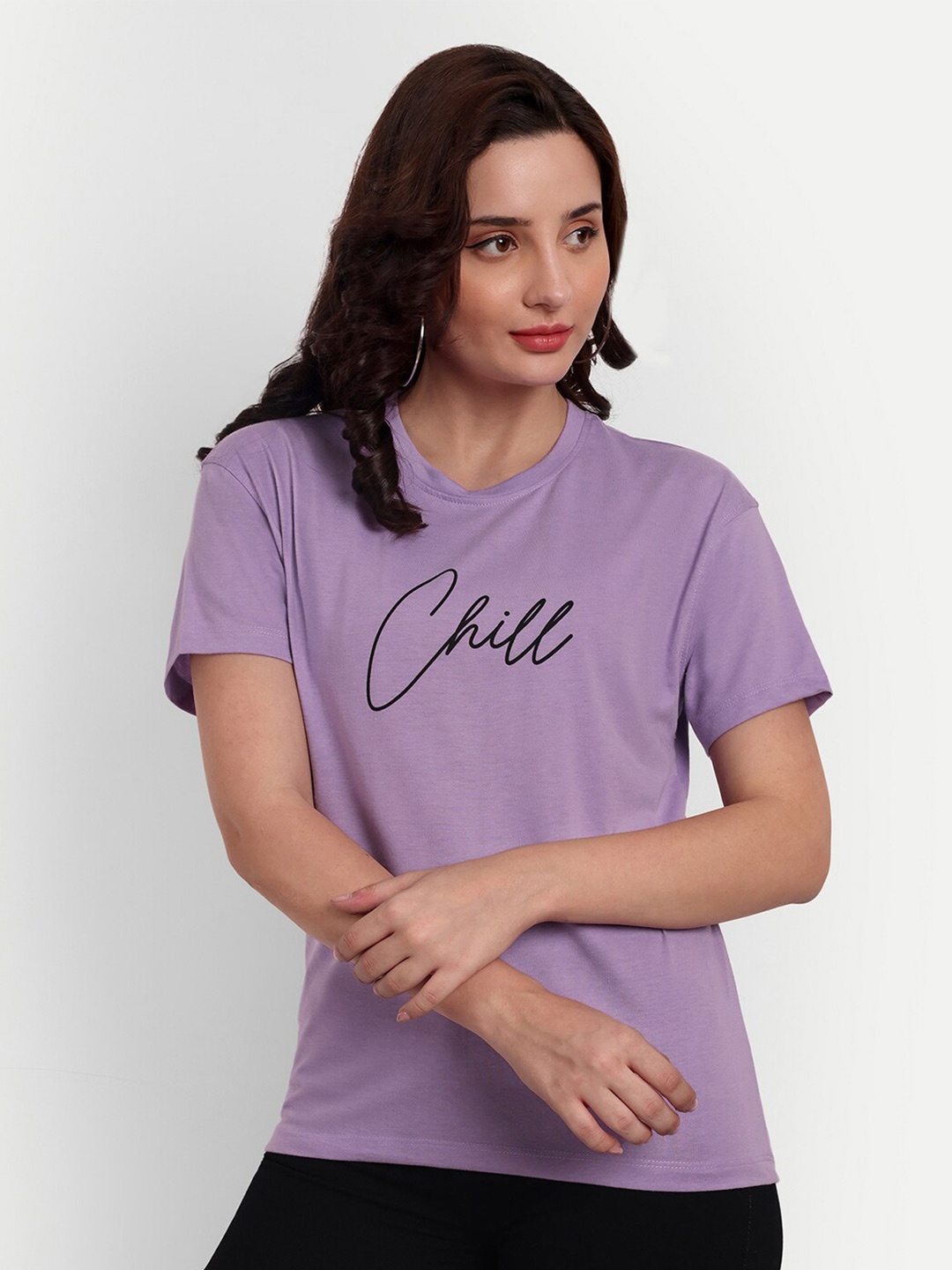 

SIAPA Typography Printed Pure Cotton Bio Finish T-shirt, Lavender