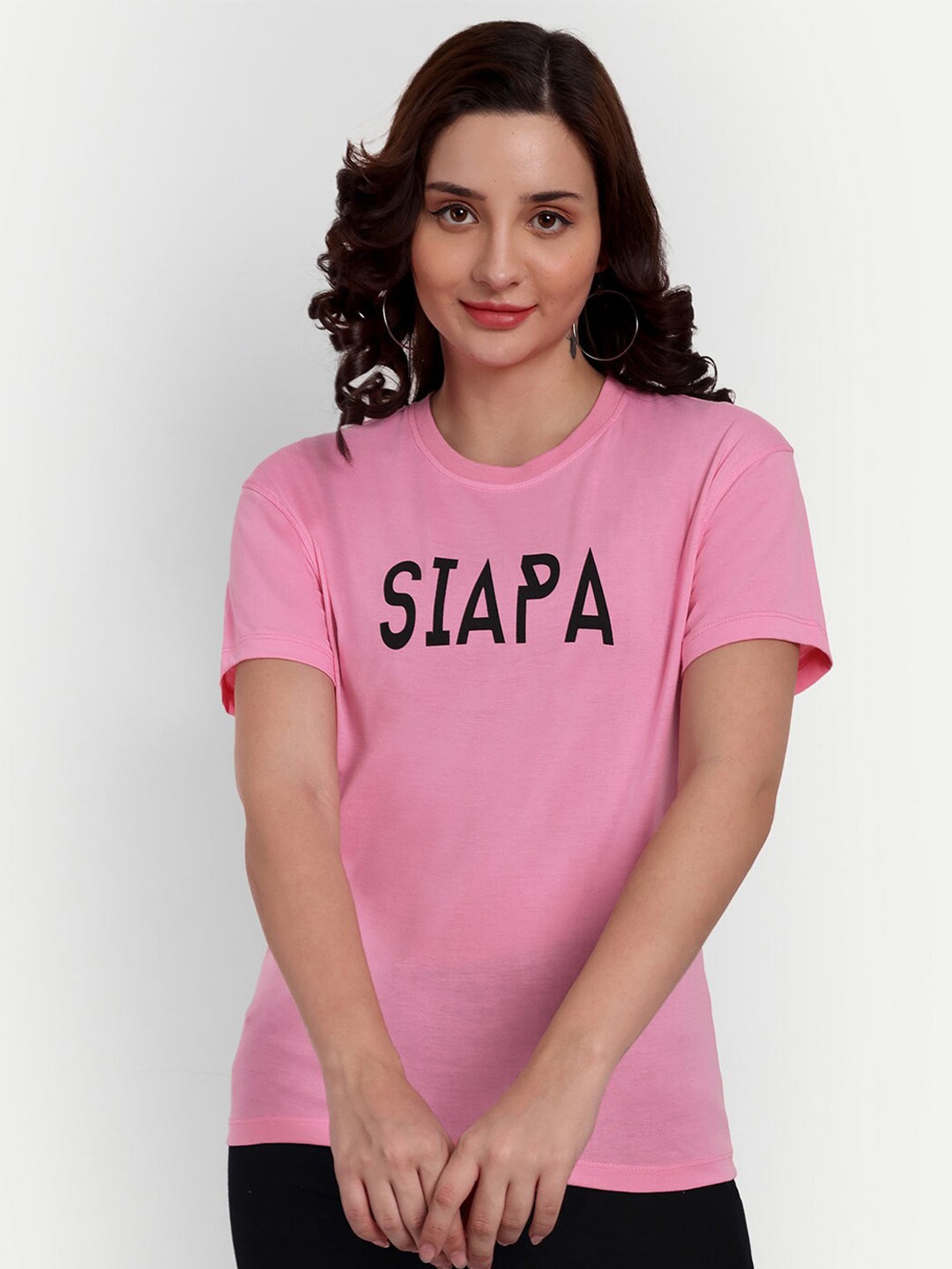 

SIAPA Typography Printed Pure Cotton Bio Finish T-shirt, Pink
