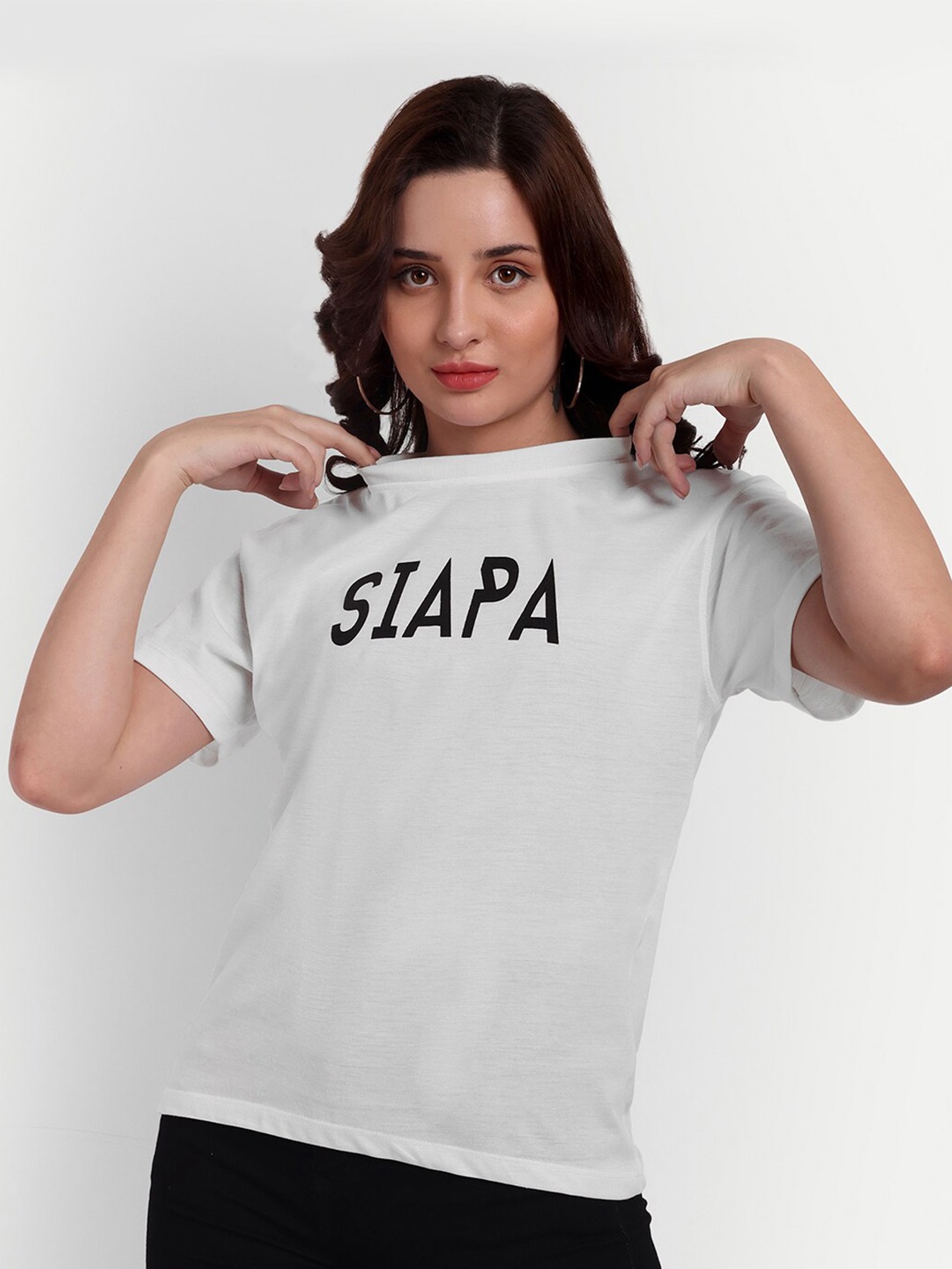 

SIAPA Typography Printed Bio Finish Pure Cotton T-Shirt, White