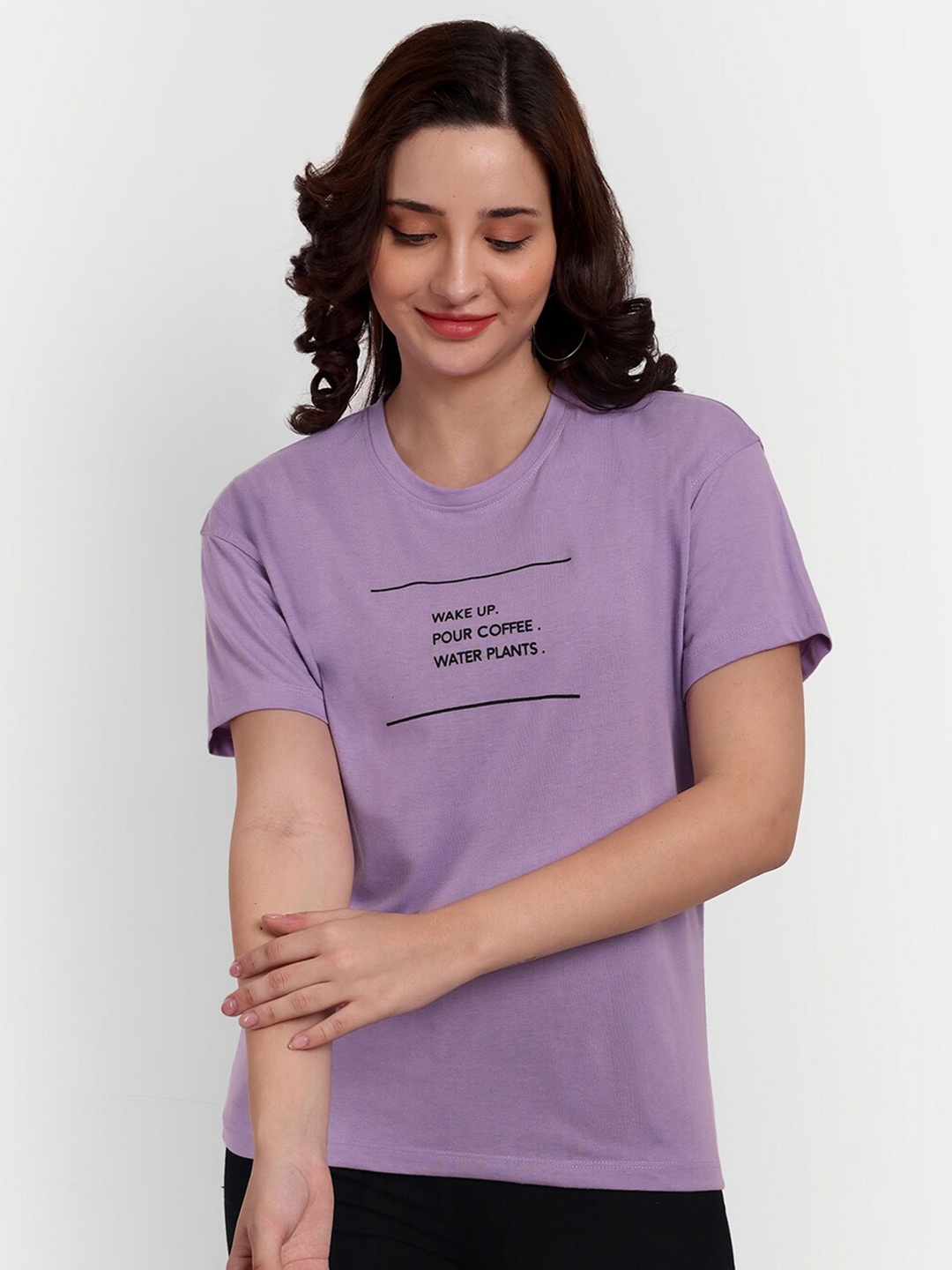 

SIAPA Typography Printed Bio Finish Pure Cotton T-Shirt, Lavender