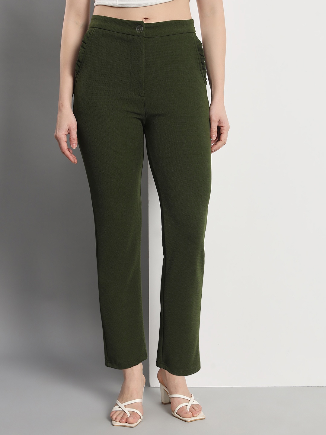 

Q-rious Women Mid-Rise Regular Trousers, Olive