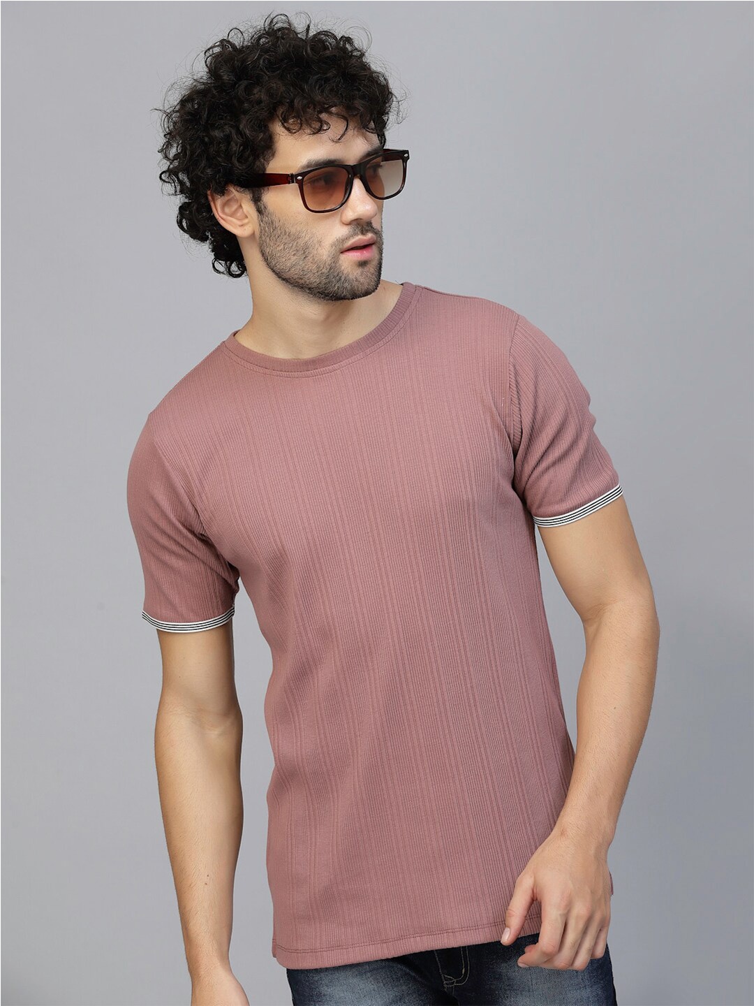 

Rigo Ribbed Round Neck Knitted T-shirt, Pink