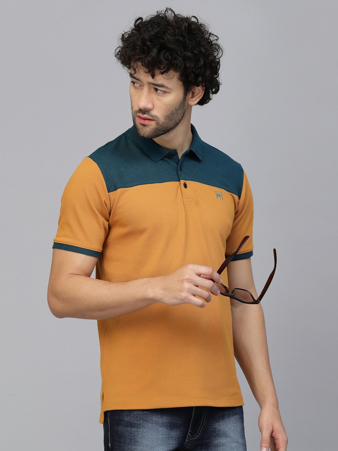 

Rigo Colourblocked Polo Collar Cotton T-shirt, Orange