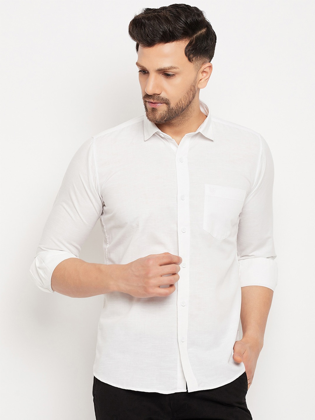 

Duke Slim Fit Opaque Cotton Casual Shirt, White