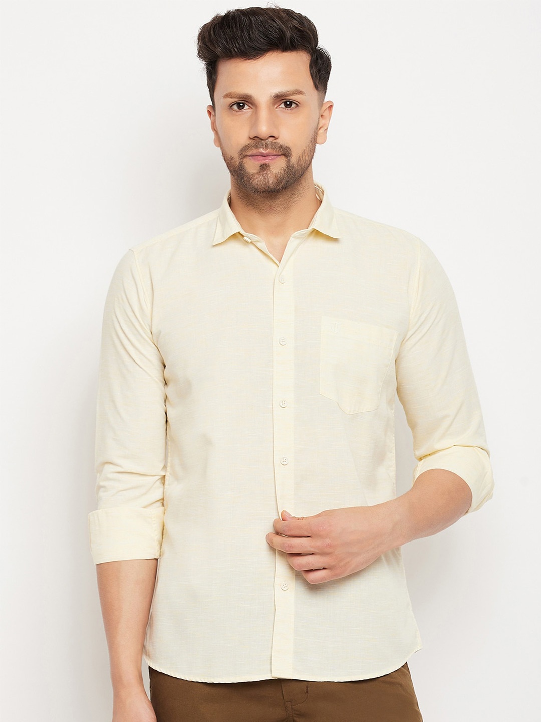 

Duke Slim Fit Opaque Cotton Casual Shirt, Yellow