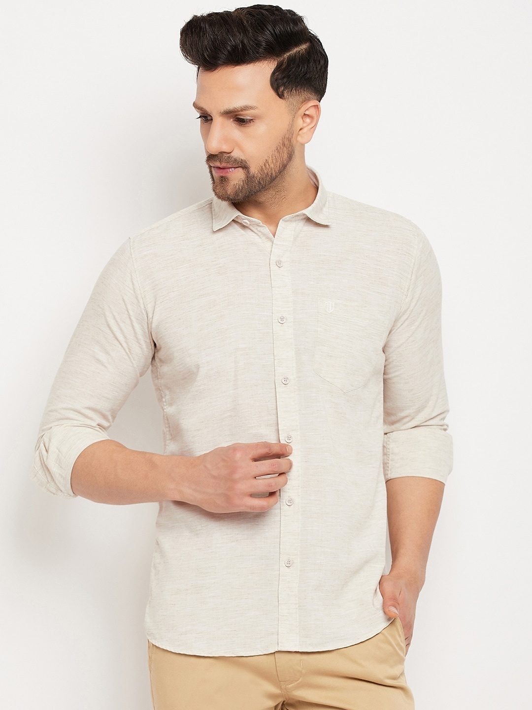 

Duke Slim Fit Opaque Cotton Casual Shirt, Beige