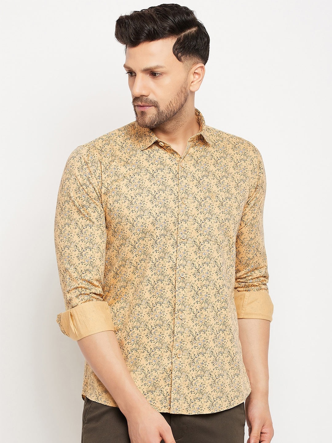 

Duke Slim Fit Floral Printed Cotton Casual Shirt, Peach
