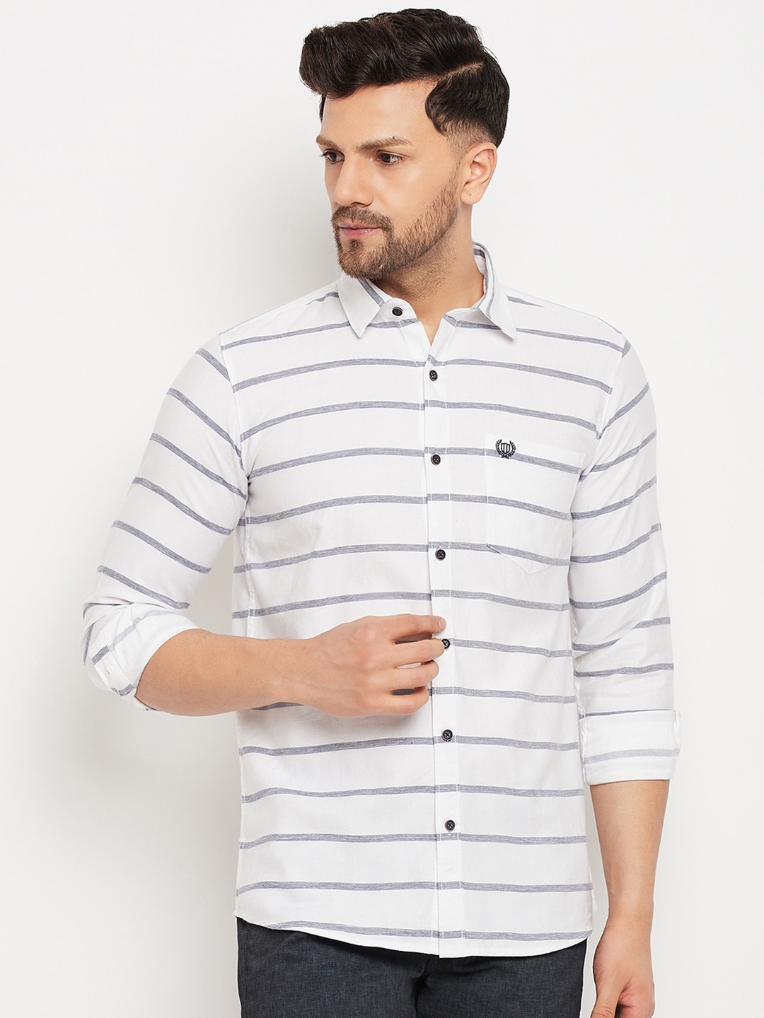 

Duke Slim Fit Horizontal Striped Cotton Casual Shirt, White