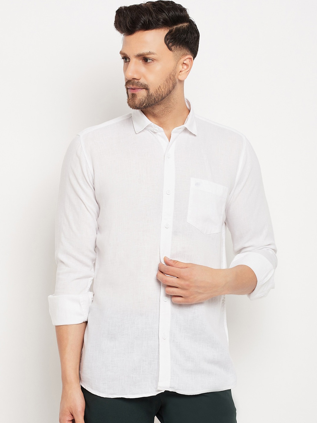 

Duke Slim Fit Opaque Cotton Casual Shirt, White