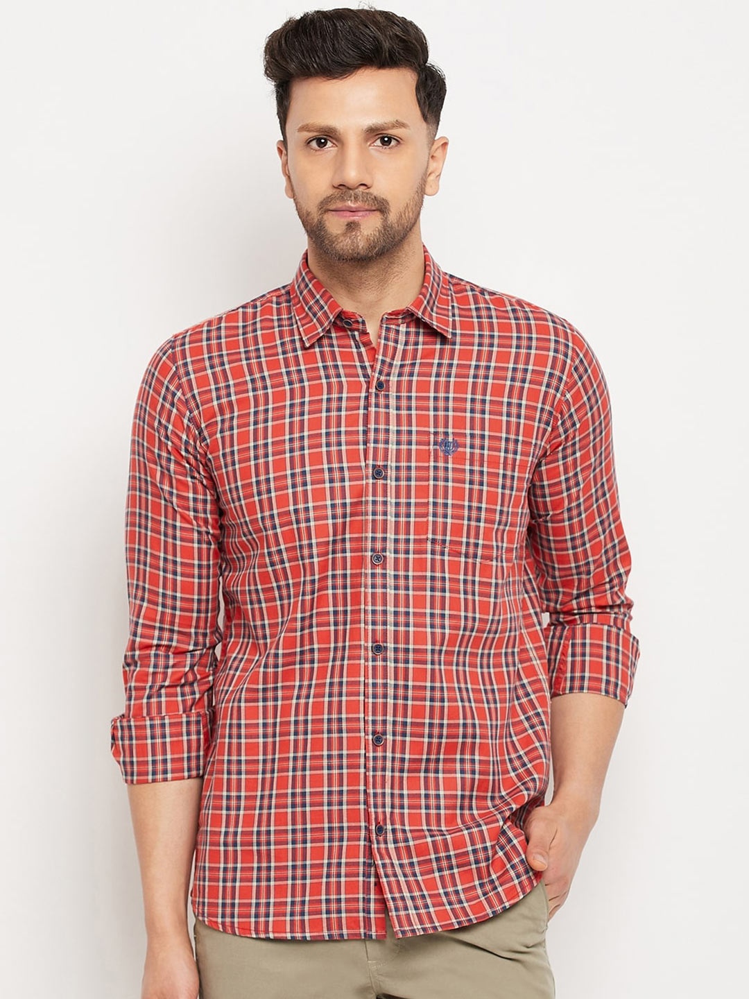 

Duke Men Red Slim Fit Opaque Checked Cotton Casual Shirt