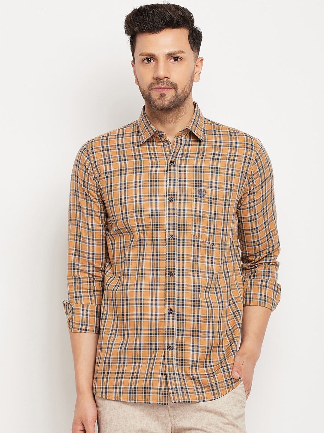 

Duke Men Red Slim Fit Opaque Checked Cotton Casual Shirt, Brown