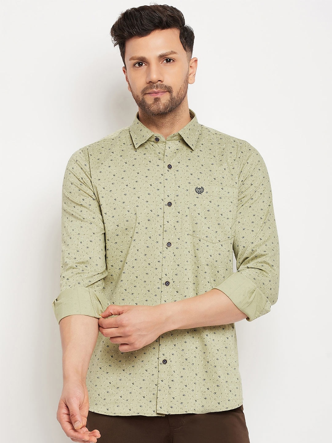 

Duke Slim Fit Opaque Floral Printed Cotton Casual Shirt, Green