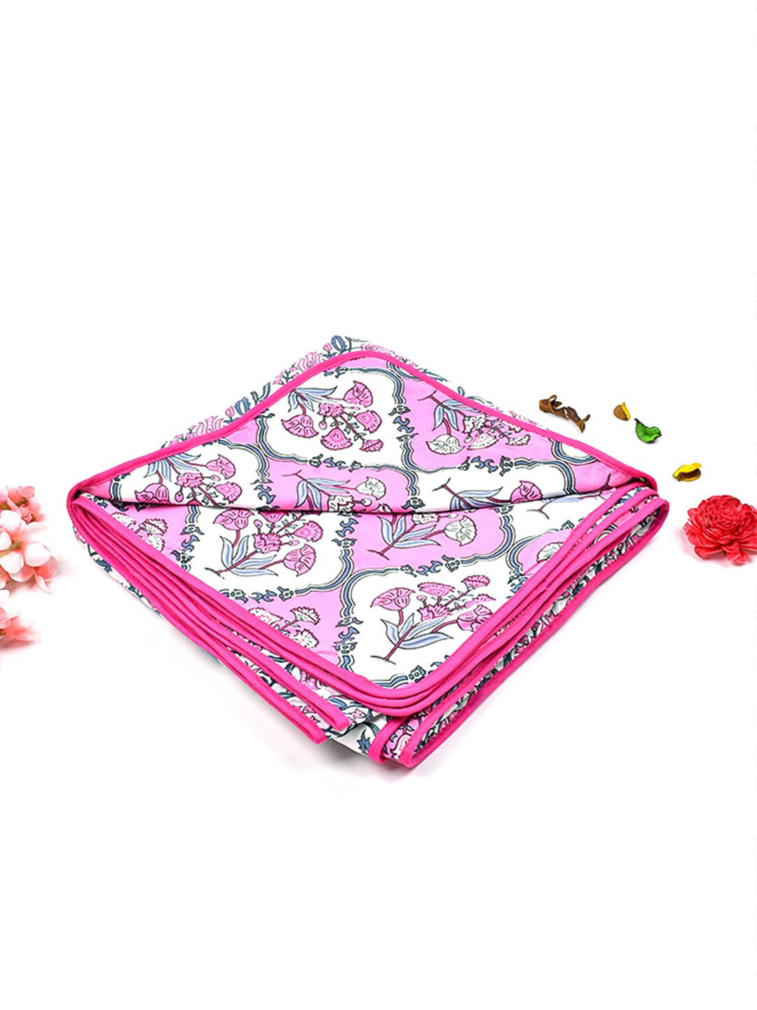 

Moms Home White & Pink Floral Pure Cotton Reversible Summer 350 GSM Single Bed Dohar
