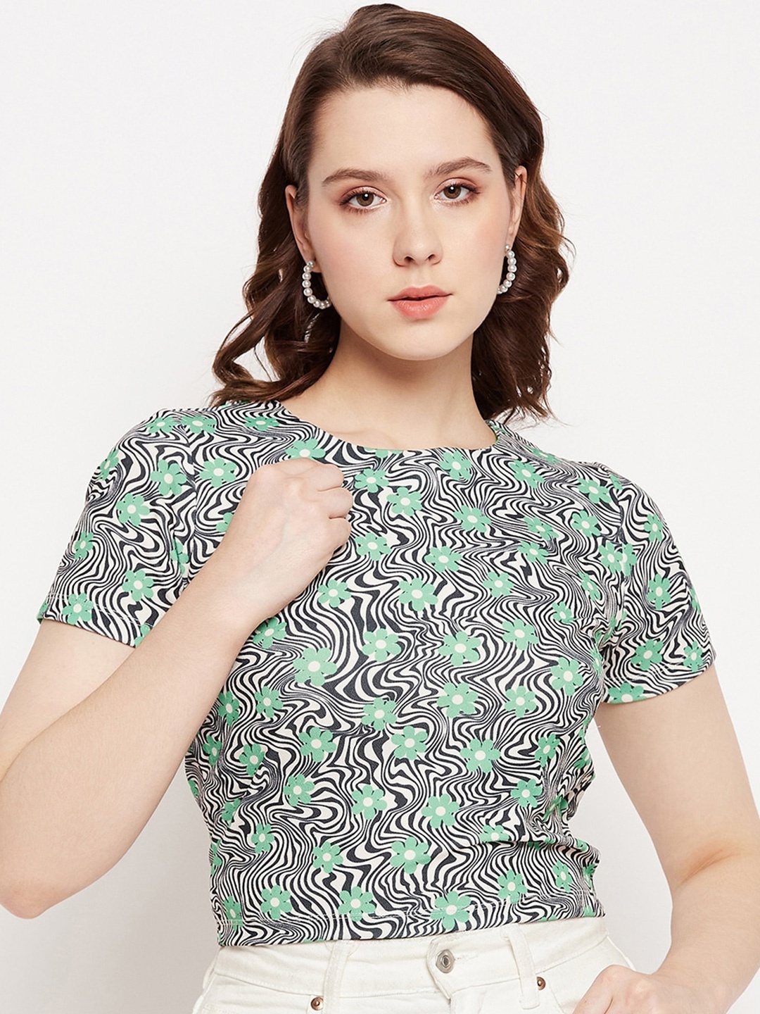 

Madame Floral Print Crop Top, Green