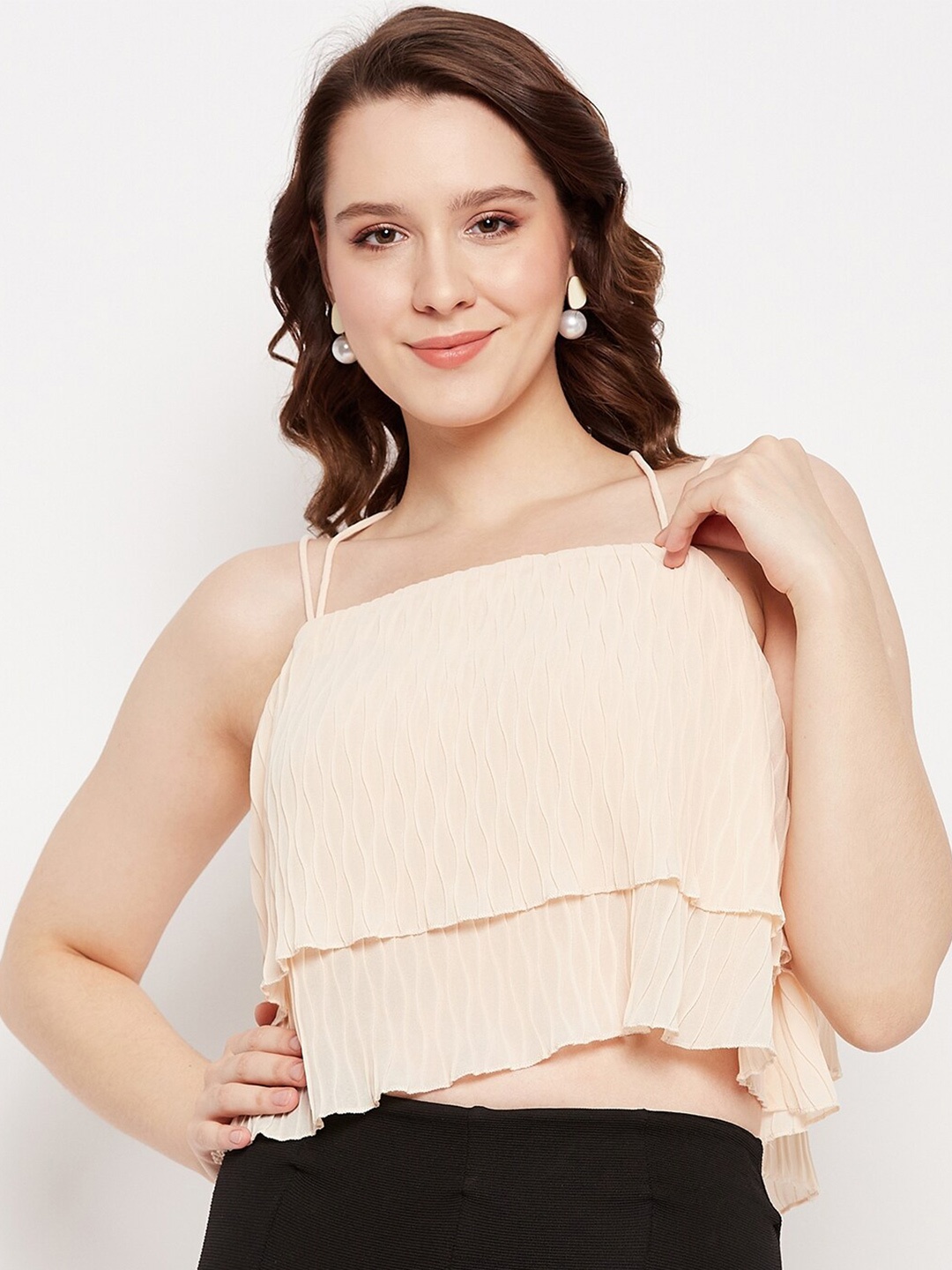 

Madame Self Design Layered Crop Top, Beige