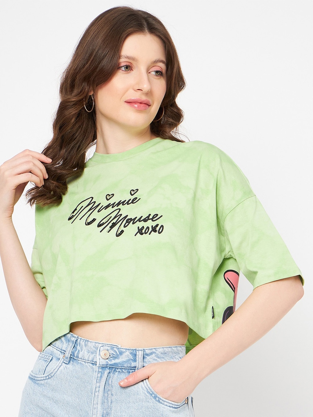 

Madame Print Cotton Boxy Crop Top, Green