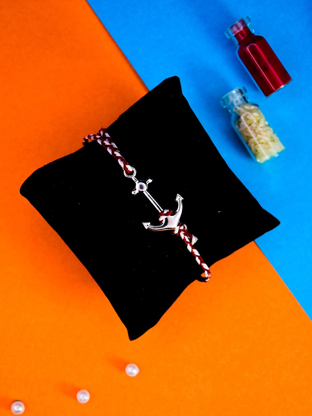 

Arte Jewels Men Sailor Anchor Charm Thread Rakhi, Silver