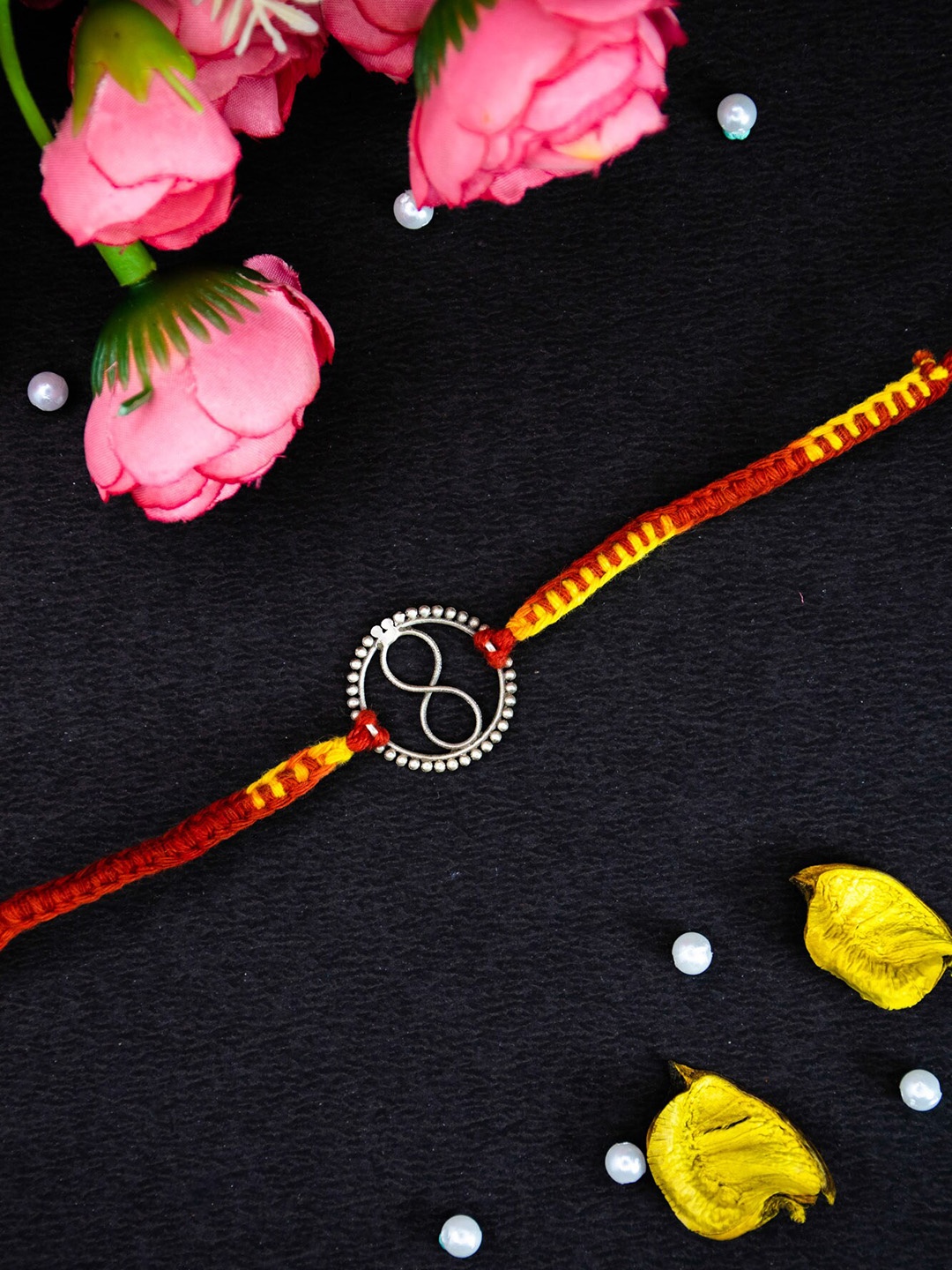 

Arte Jewels Round Shaped Infinity Charm Thread Rakhi, Silver