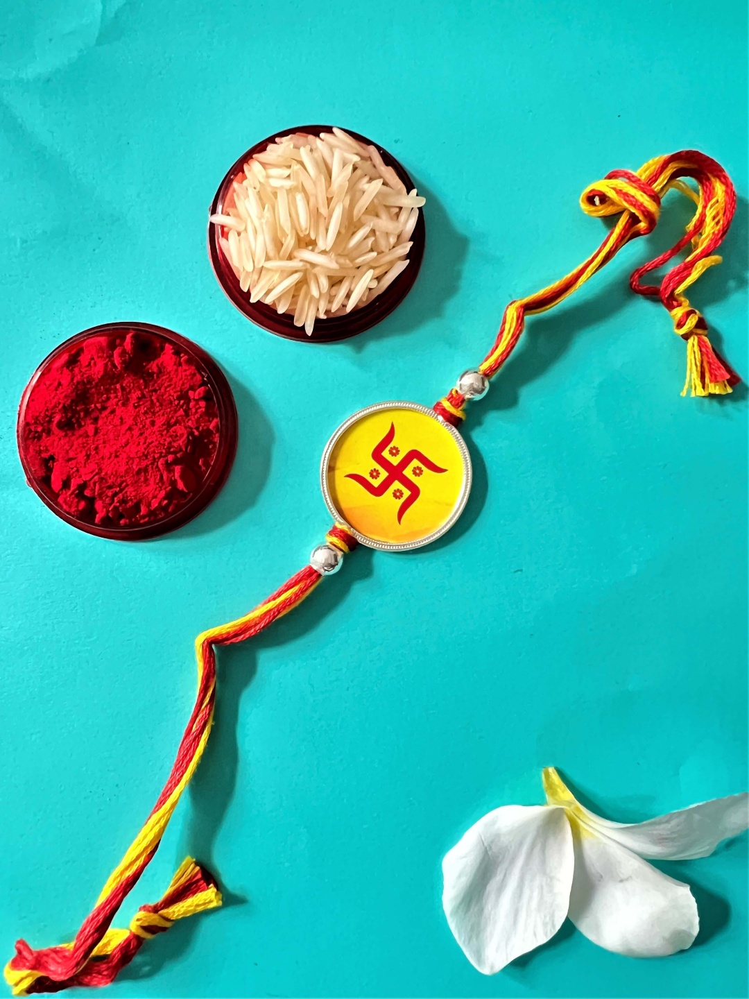 

Arte Jewels Men Swastik Charm Thread Rakhi, Silver