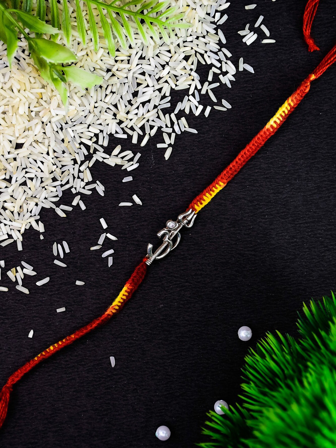 

Arte Jewels Men Om With Trishul Charm Thread Rakhi, Silver