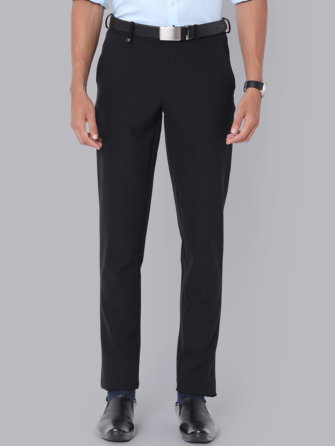 

V Dot Men Mid Rise Slim Fit Formal Trousers, Navy blue