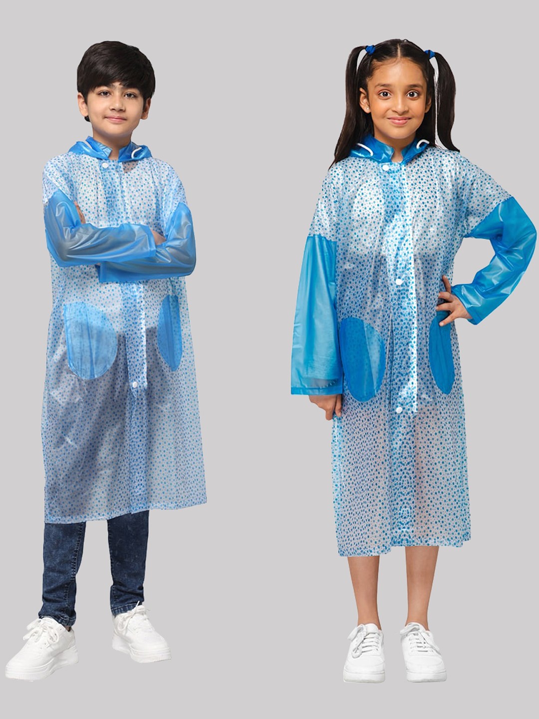 

THE CLOWNFISH Kids Printed Hooded Longline Rainsuit, Blue