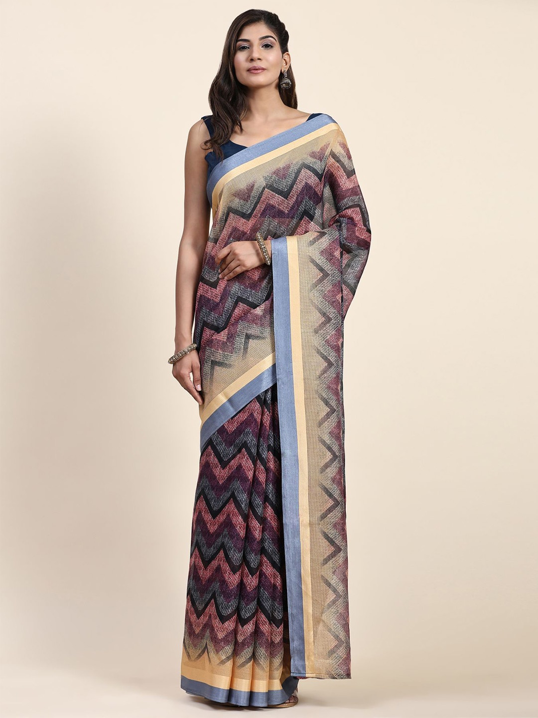 

RACHNA Geometric Printed Art Silk Kota Saree, Grey