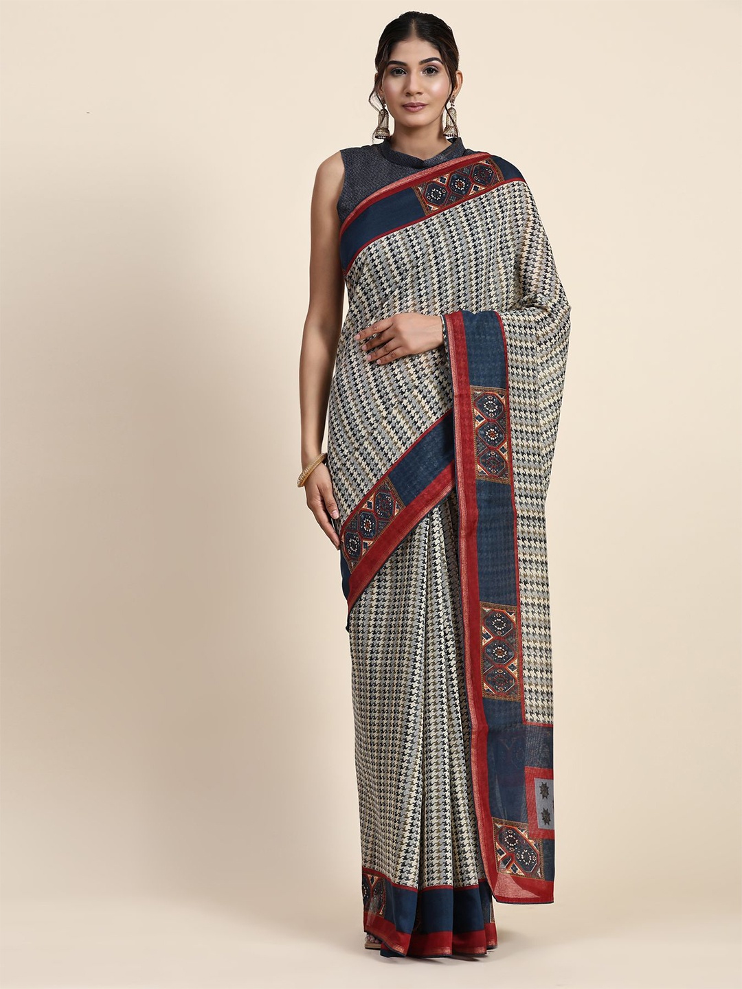 

RACHNA Abstract Printed Art Silk Tussar Saree, Blue