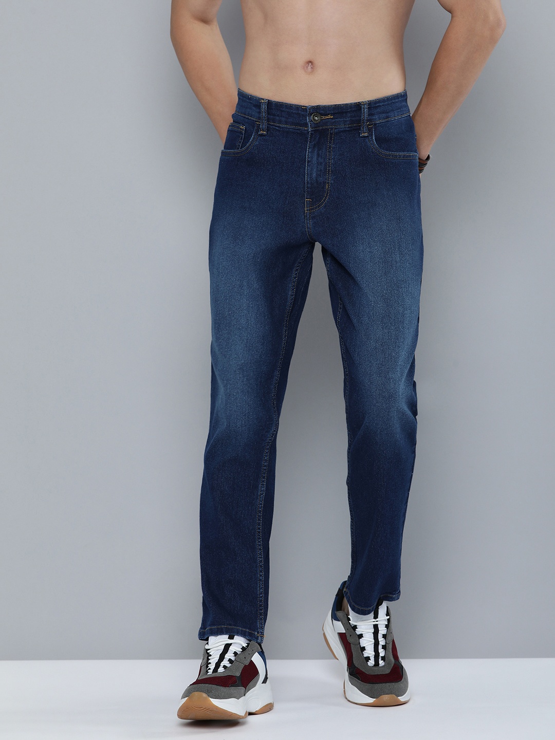 

R Code by The Roadster Life Co Men Micheal Slim Fit Light Fade Jeans, Navy blue