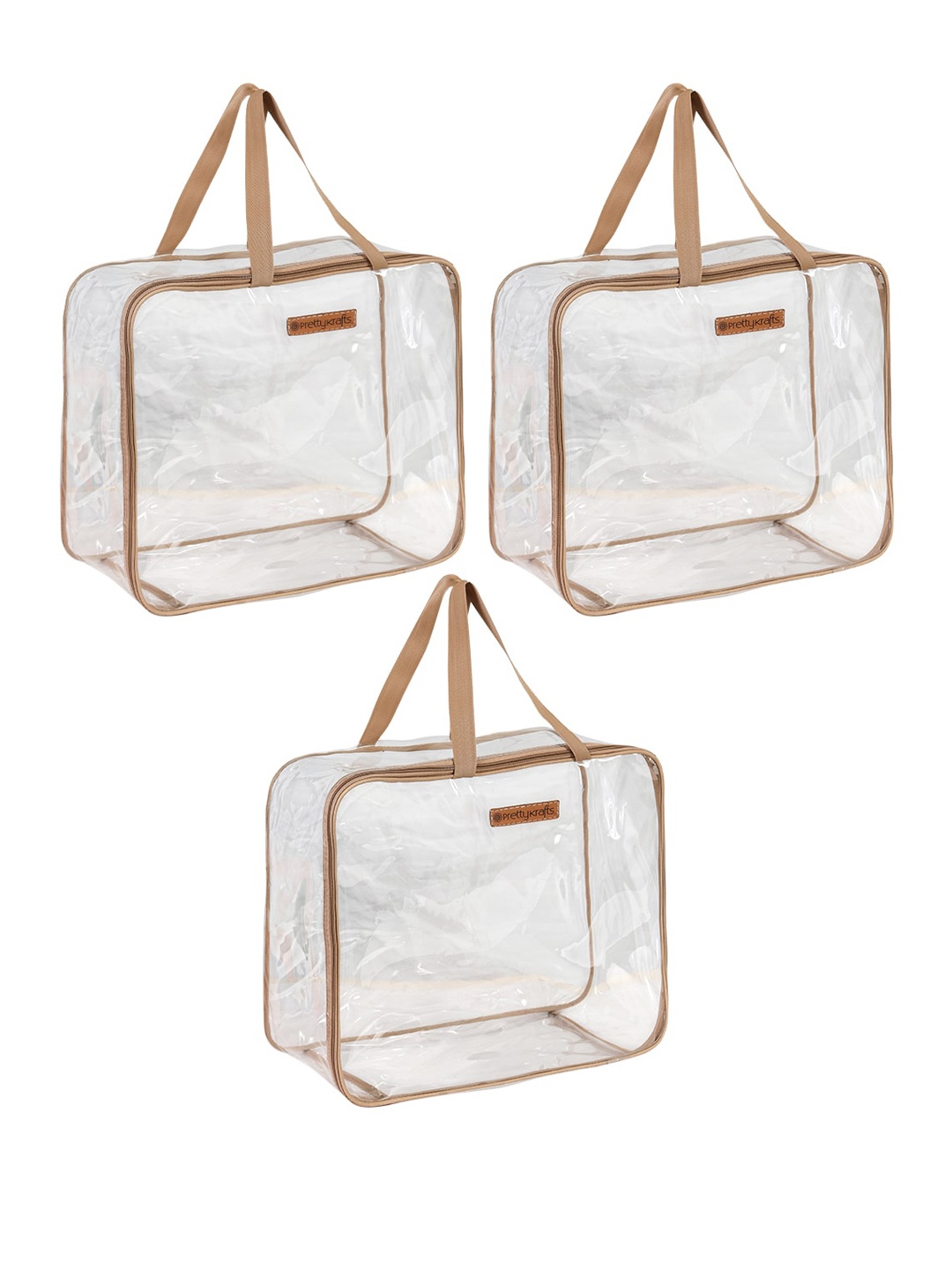 

prettykrafts Beige & Transparent 3 Pieces PVC Wardrobe Multi-Utility Organisers