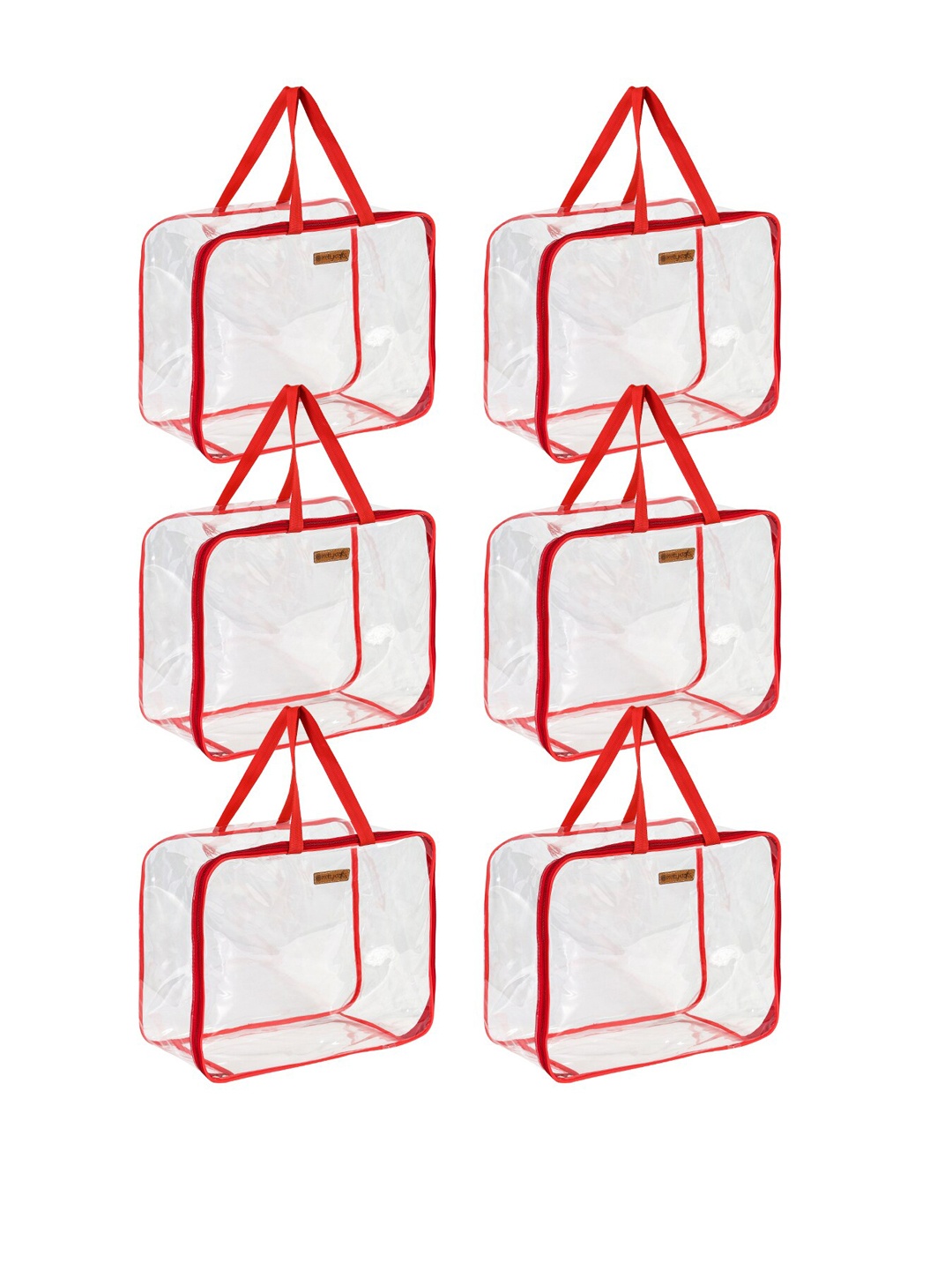 

prettykrafts Red & Transparent 6 Pieces PVC Wardrobe Storage Organisers