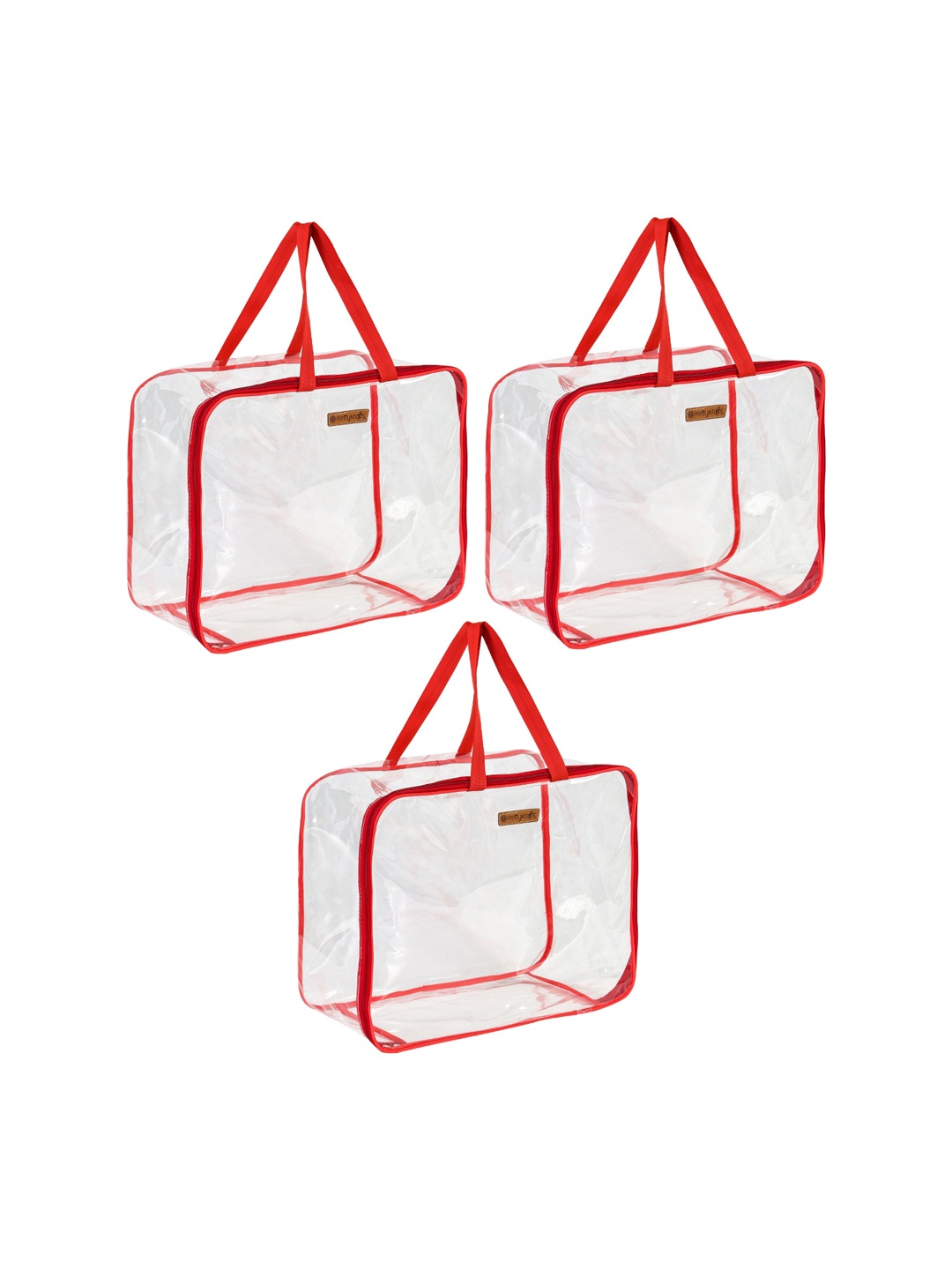 

prettykrafts Red & Transparent 3 Pieces PVC Wardrobe Storage Organisers
