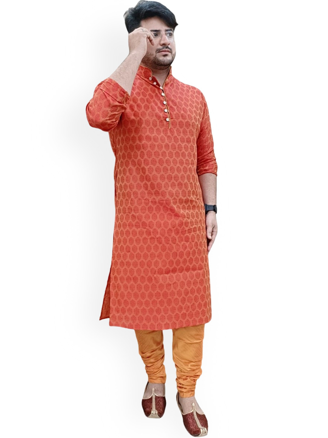 

Sydney Heights Men Ethnic Motifs Regular Kurta with Churidar, Orange