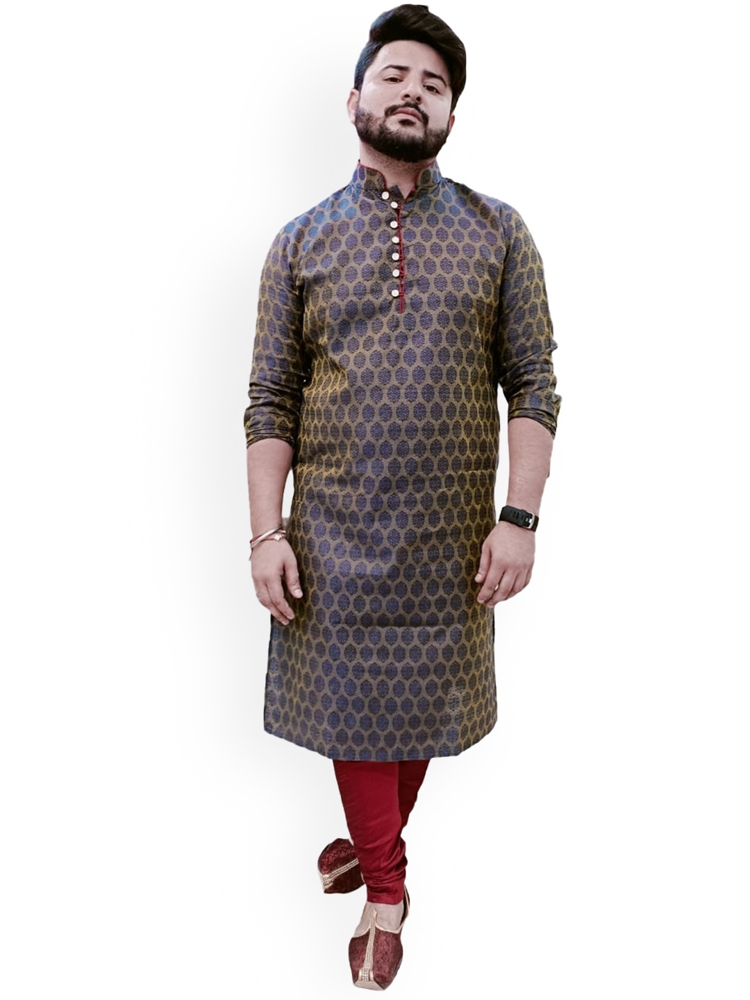 

Sydney Heights Men Ethnic Motifs Printed Regular Kurta with Churidar, Navy blue