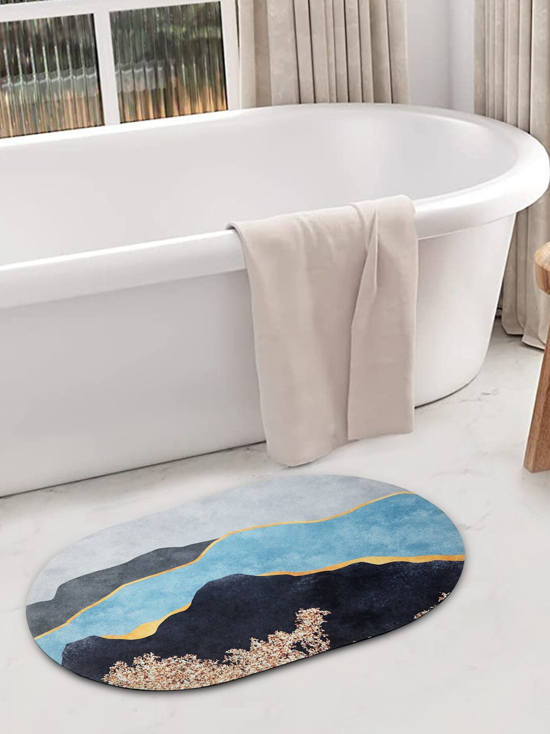 

FABINALIV Blue & Black 1450 GSM Rubber Bath Rugs