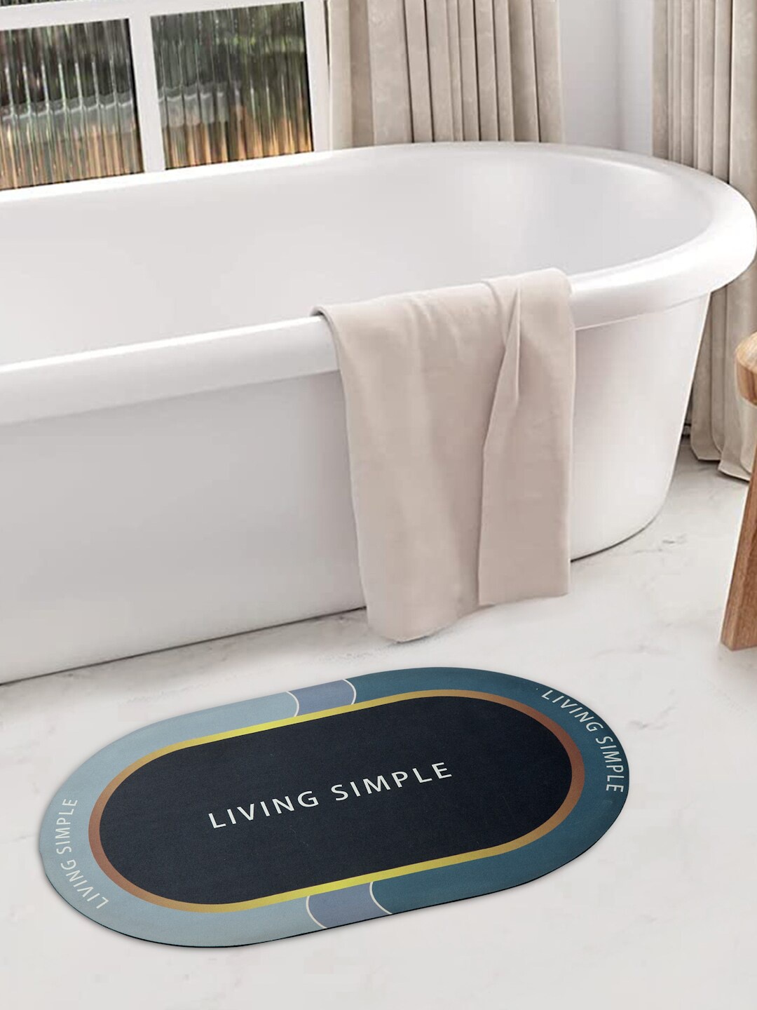 

FABINALIV Black & Grey 1450 GSM Geometric Rubber Bath Rugs