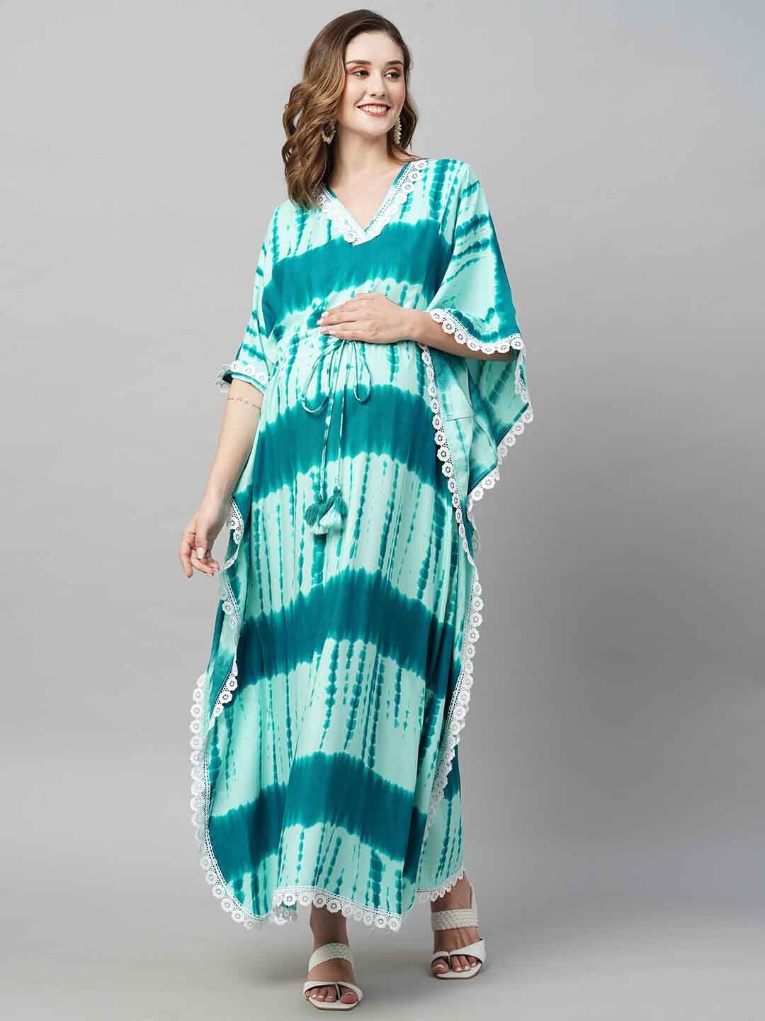 

MomToBe Tie and Dye Maternity Kaftan Sustainable Nightdress, Green