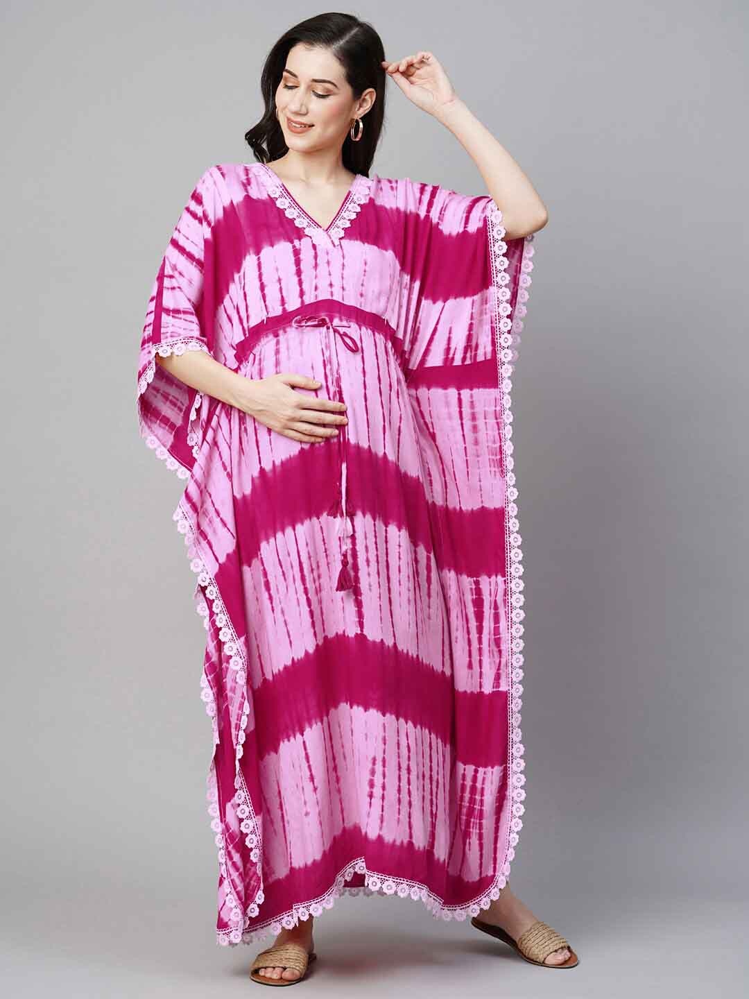 

MomToBe Tie and Dye Maternity Kaftan Sustainable Nightdress, Pink