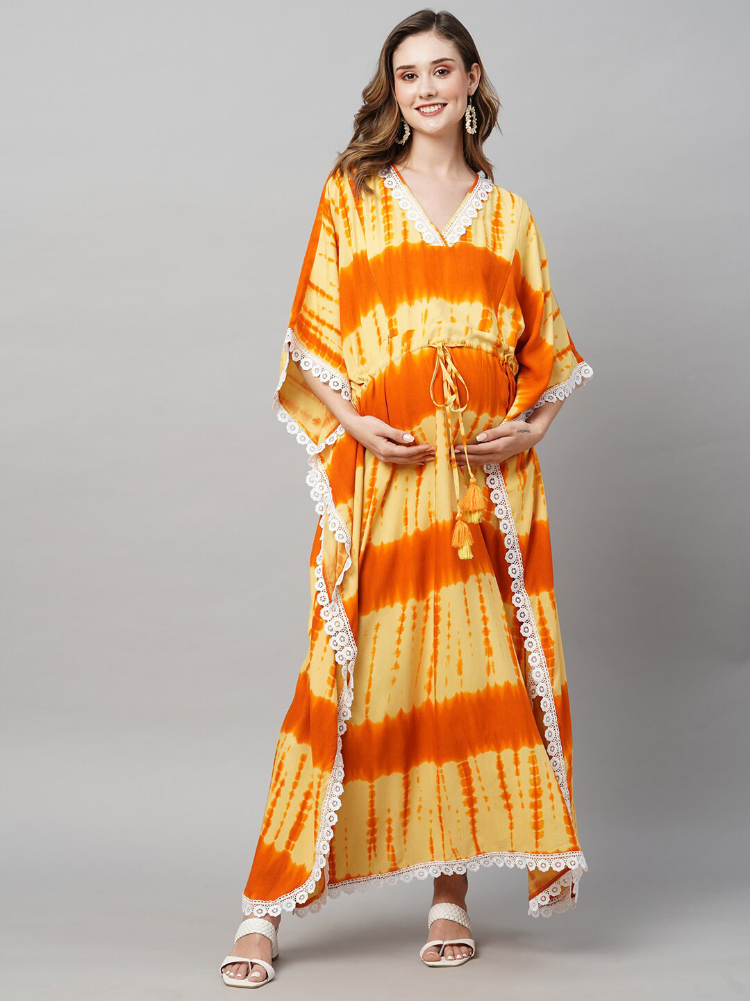 

MomToBe Tie and Dye Maternity Kaftan Sustainable Nightdress, Yellow