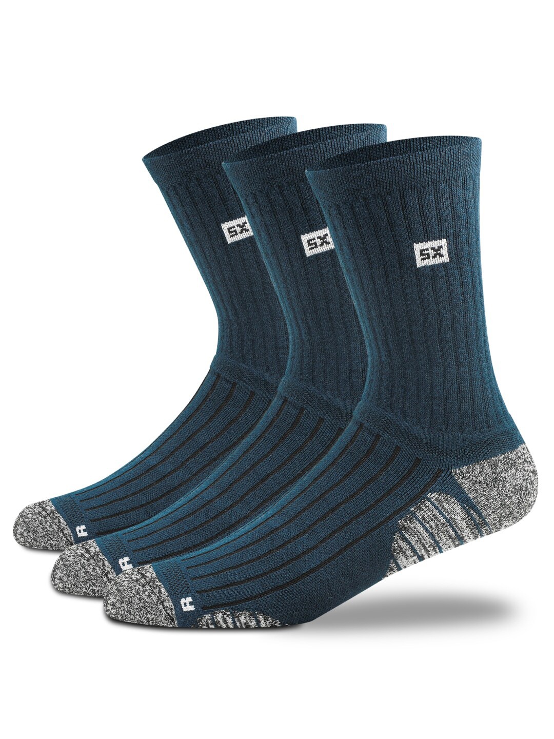 

Supersox Men Pack Of 3 Calf Length Compression Cotton Cushion Socks, Navy blue